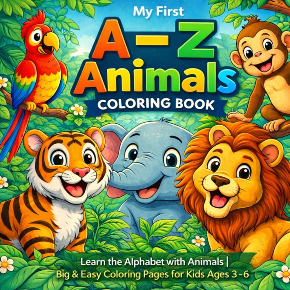 My First A–Z Animals Coloring Book: Learn the Alphabet with Animals | Big & Easy Coloring Pages for Kids Ages 3–6