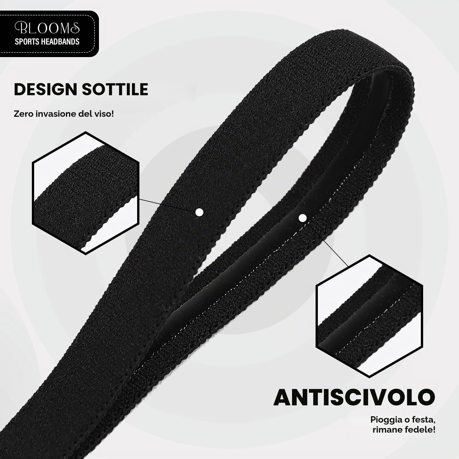 Blooms 6 Pezzi Fascia Capelli Sportiva - Fascetta Capelli Uomo Antiscivolo Sottile Cerchietto Elastico Sport per Yoga, Calcio, Basket, Fare Jogging, Tennis