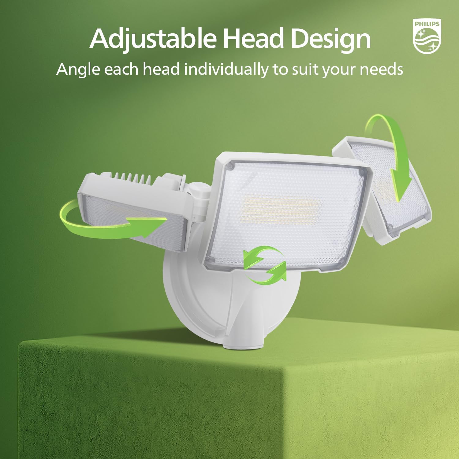 Philips 72W 7400LM LED Flood Lights Outdoor, Switch Controlled Aluminum Security Lights, 3 Adjustable Heads, Wall Mount, 5000K Daylight, Waterproof for Yard, Garage