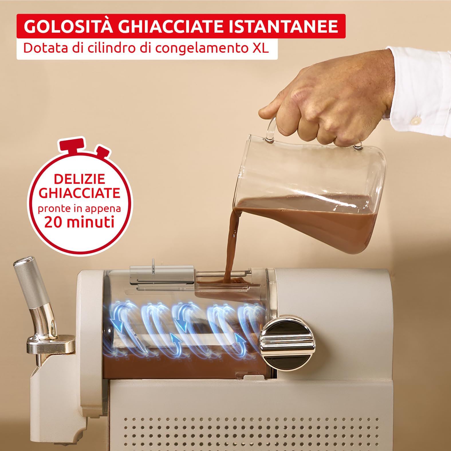 Moulinex Freezi, Gelatiera e Macchina Bevande Ghiacciate 16-in-1, per Preparare Gelati, Sorbetti, Granite, Frozen Yogurt, 5 Programmi, 200W, Colore Argento Premium, MJ803A