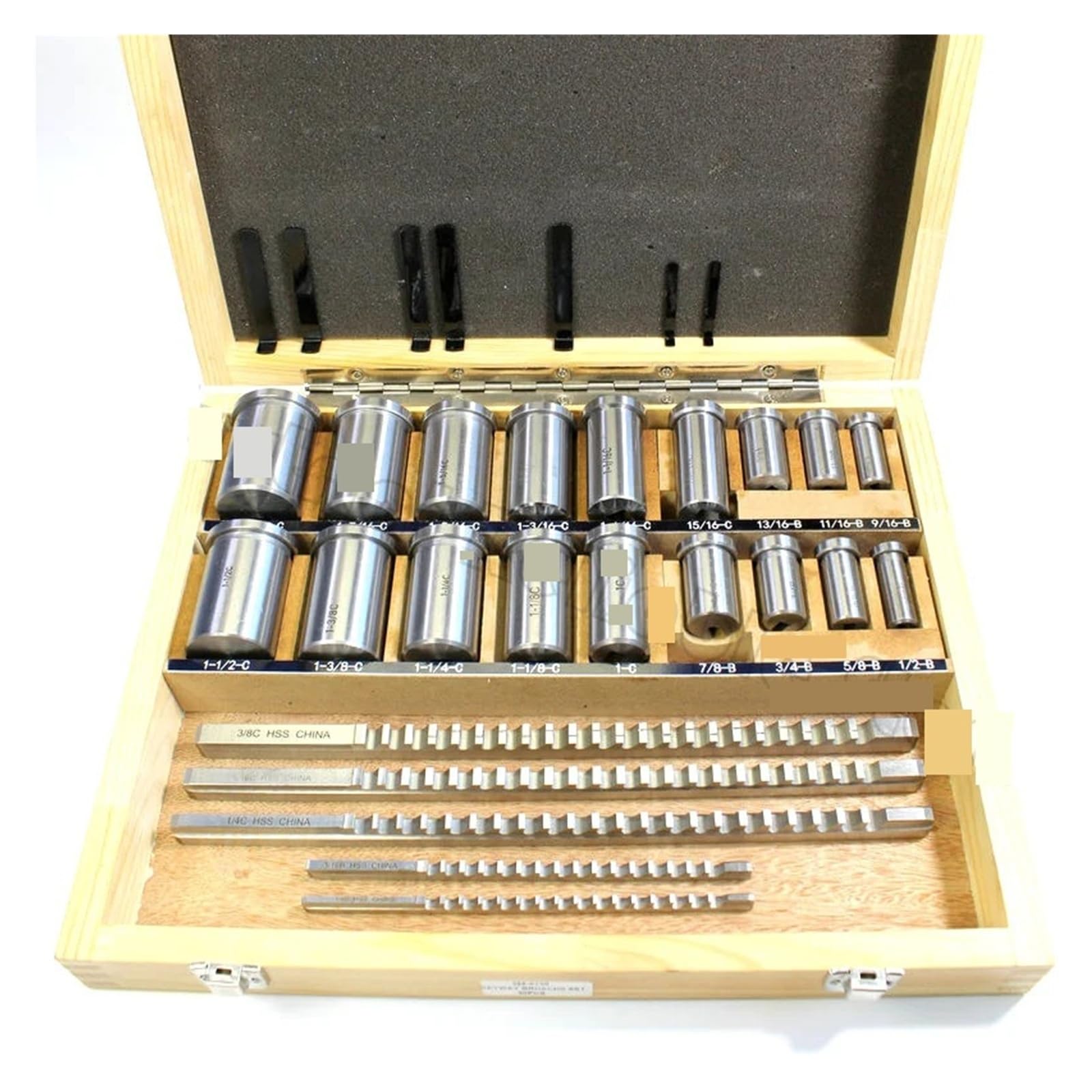 30pcs Keyway Broach Set Inch Sized 5pcs Broaches 1/2''-1-1/2'' 18pcs Bushings and 7pcs Shims HSS Tool Multiple Uses