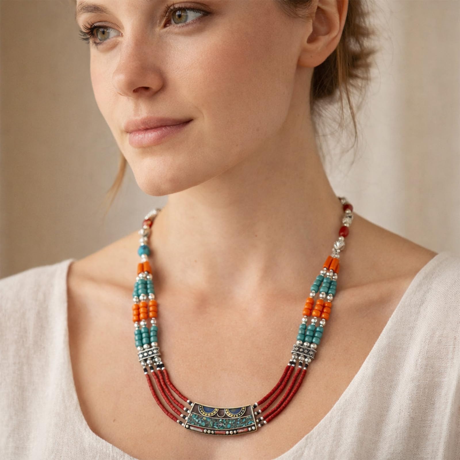 Collana di Perle Boho Statement Design Etnico Artigianale Fashion