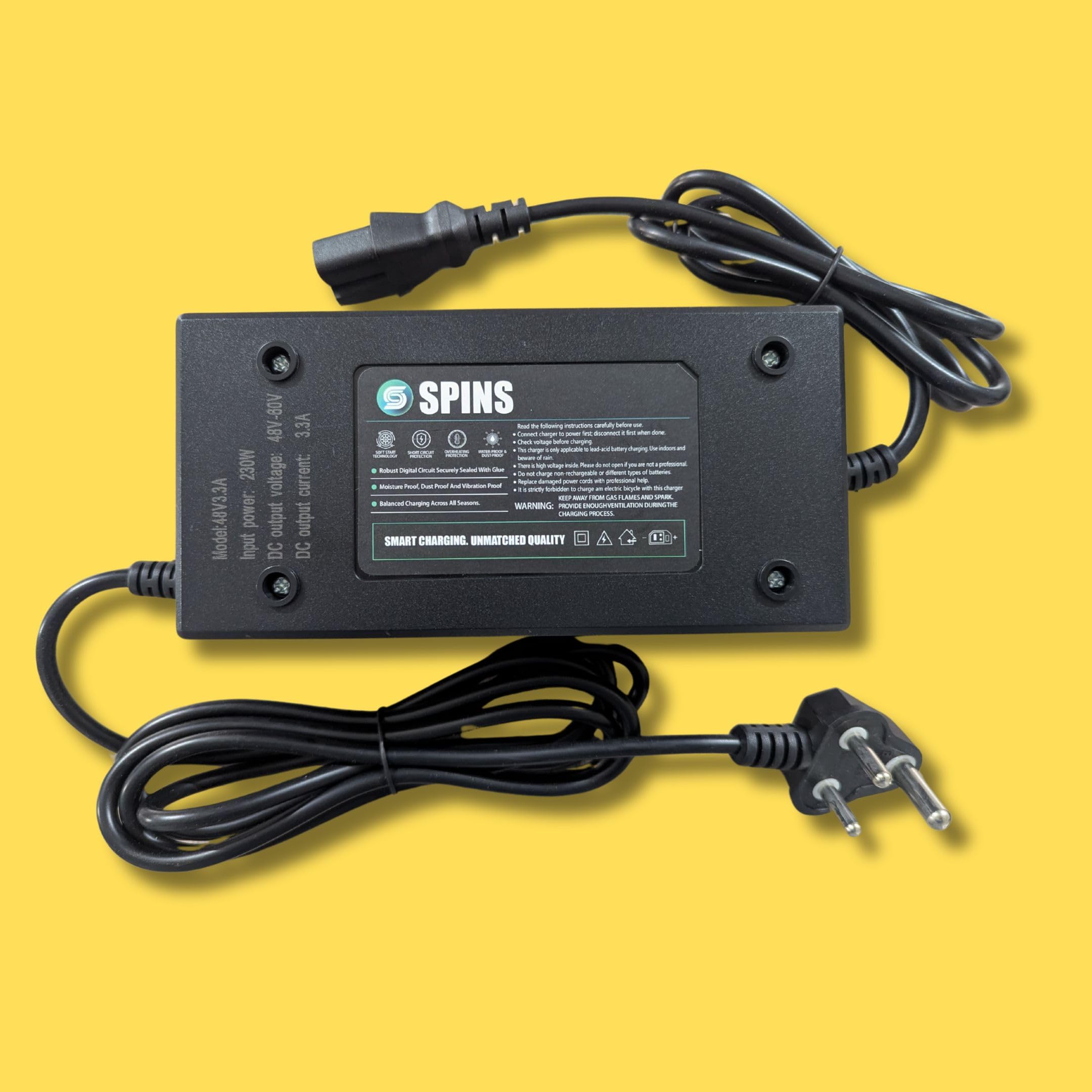 48V 3.3A Waterproof EV Electric Scooter Lead Acid & Graphene Battery Fast Charger | Compatible with 48V (4x12V) Batteries | 3-Pin Connector | Heavy-Duty Build Rapid Charging