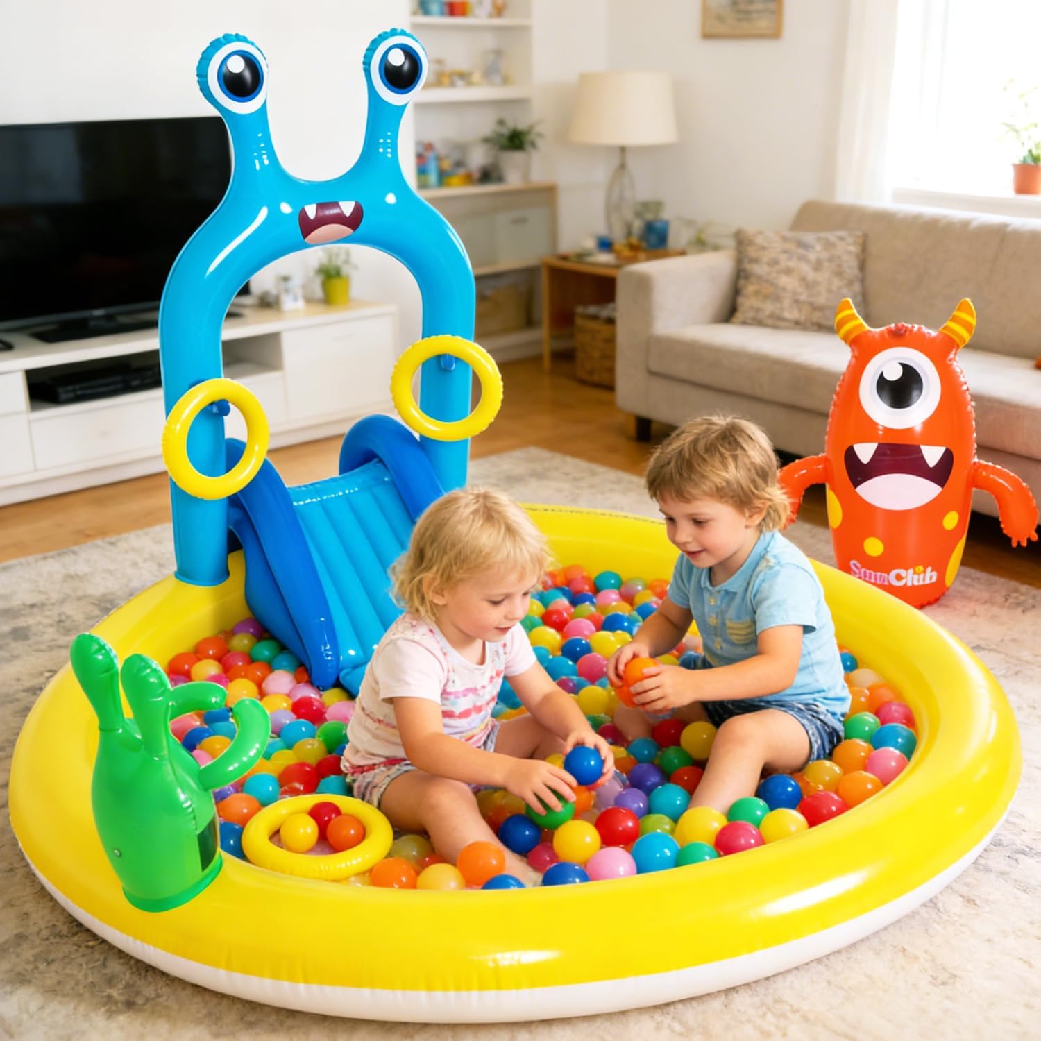 Inflatable Splash Pad for Kids - Monster Spray Pool Set with Slide Sprinkler Toss Rings & Balls, 70"x67"x54" Fun Outdoor Water Toy for Summer Backyard Seaside