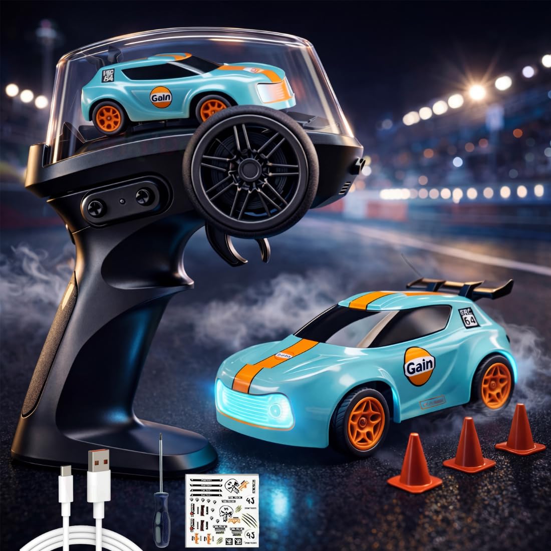 VikriDA Cars Dash Remote Control Car Toy for Kids | 2.4GHz RC Drift Car with Lights, 1:64 Scale, Dual Speed Mode, Proportional Steering, 100m Range | Gift for Boys & Girls-image-10