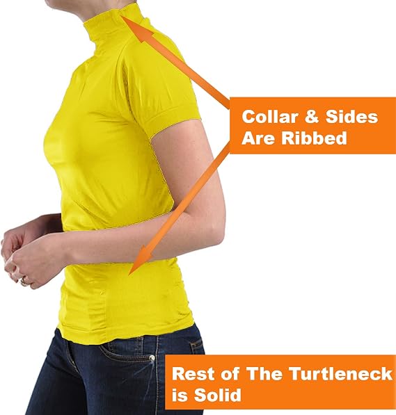 Kuda Moda 2 Pack Women Seamless Short Sleeve Mock Neck Turtleneck Blouse Top Tee Shirts
