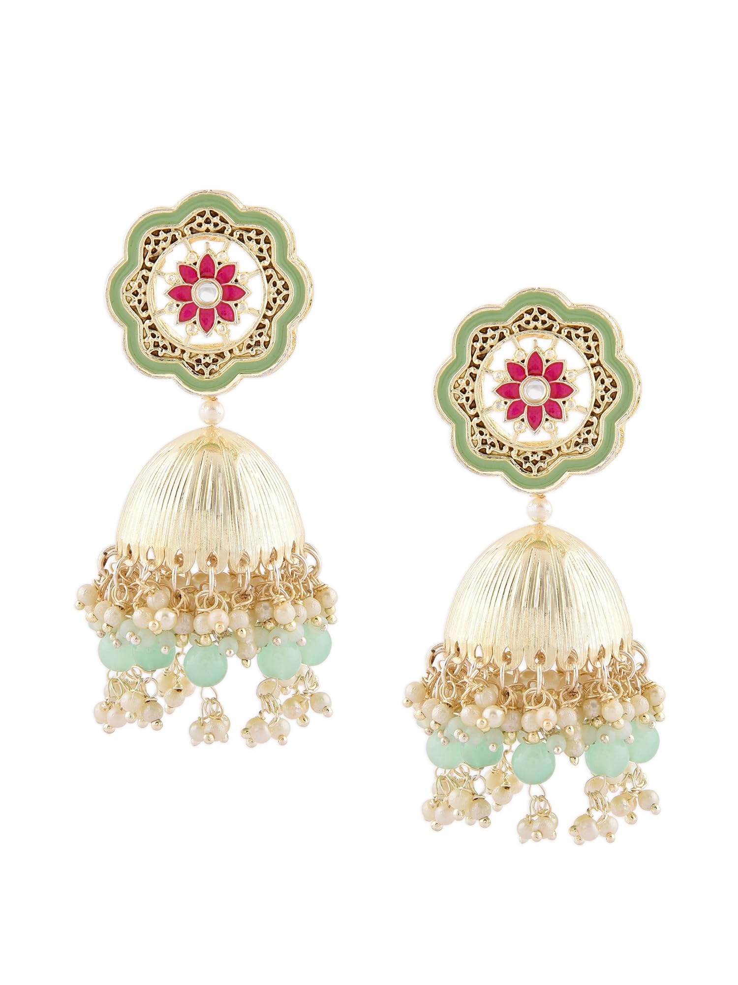 Zaveri Pearls Green & Pink Meenakari Kundan & Cluster Beads Jhumki Earring For Women-ZPFK18806 (B0DCSBD4KR) Amazon Price History, Amazon Price Tracker