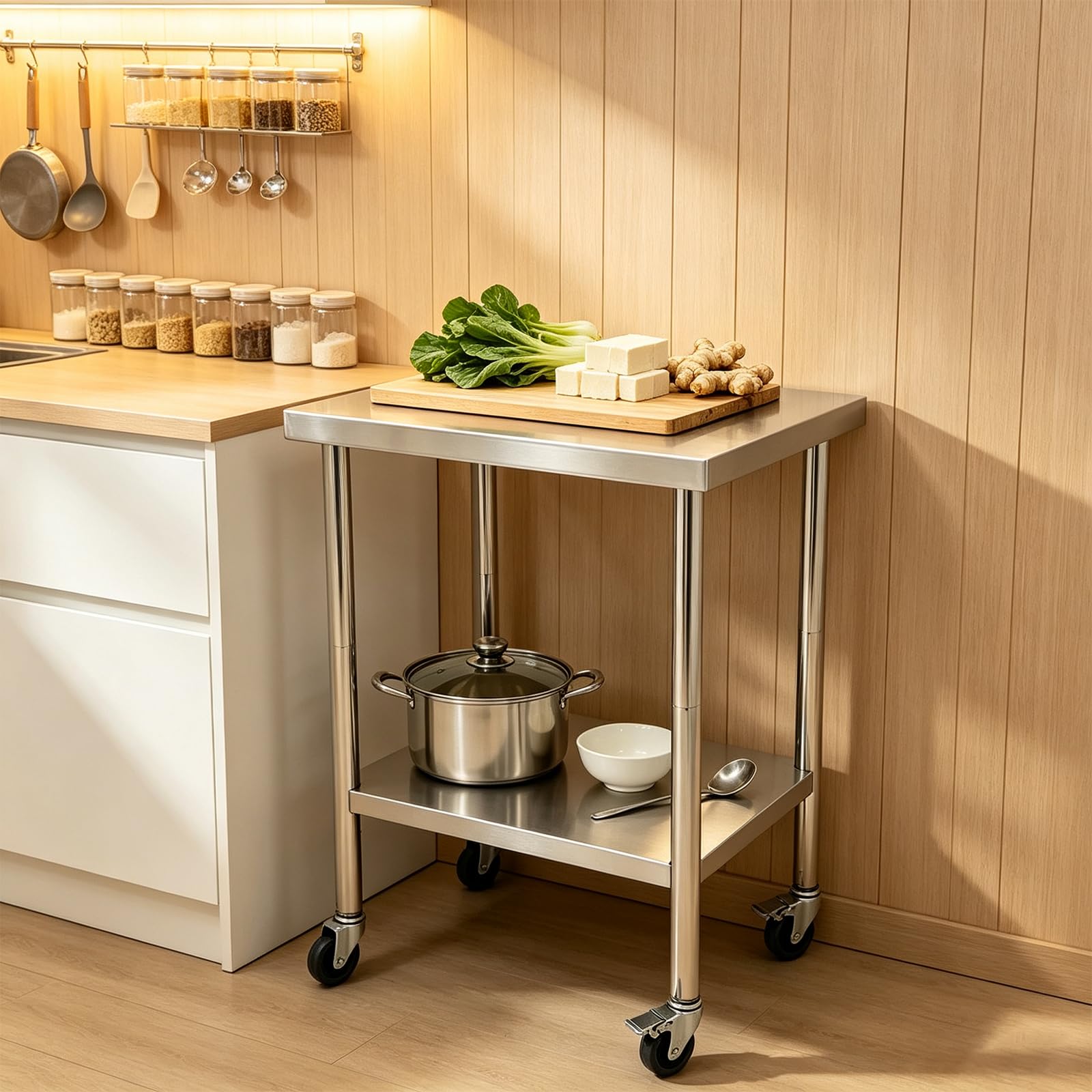Edelstahl Arbeitstisch 60 x 45 cm Gastronomie Küchentisch 300 kg Belastbarkeit Zubereitungstisch Edelstahltisch für Küchen, Hotels, Bäckereien, Wäschereien