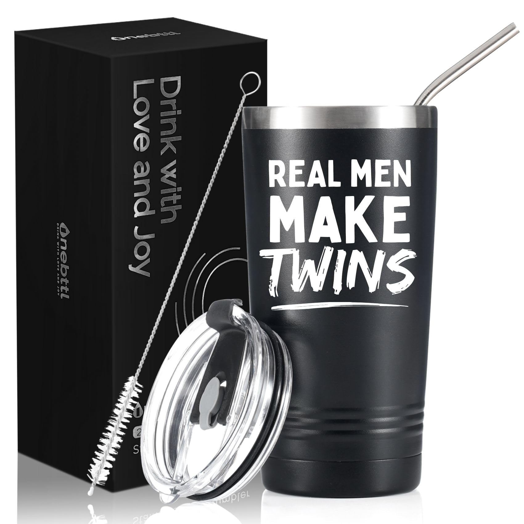 Twins Dad Gifts - Real Men Make Twins - Funny Dad of Twins Gifts, Onebottl Tumbler 20Oz, Black