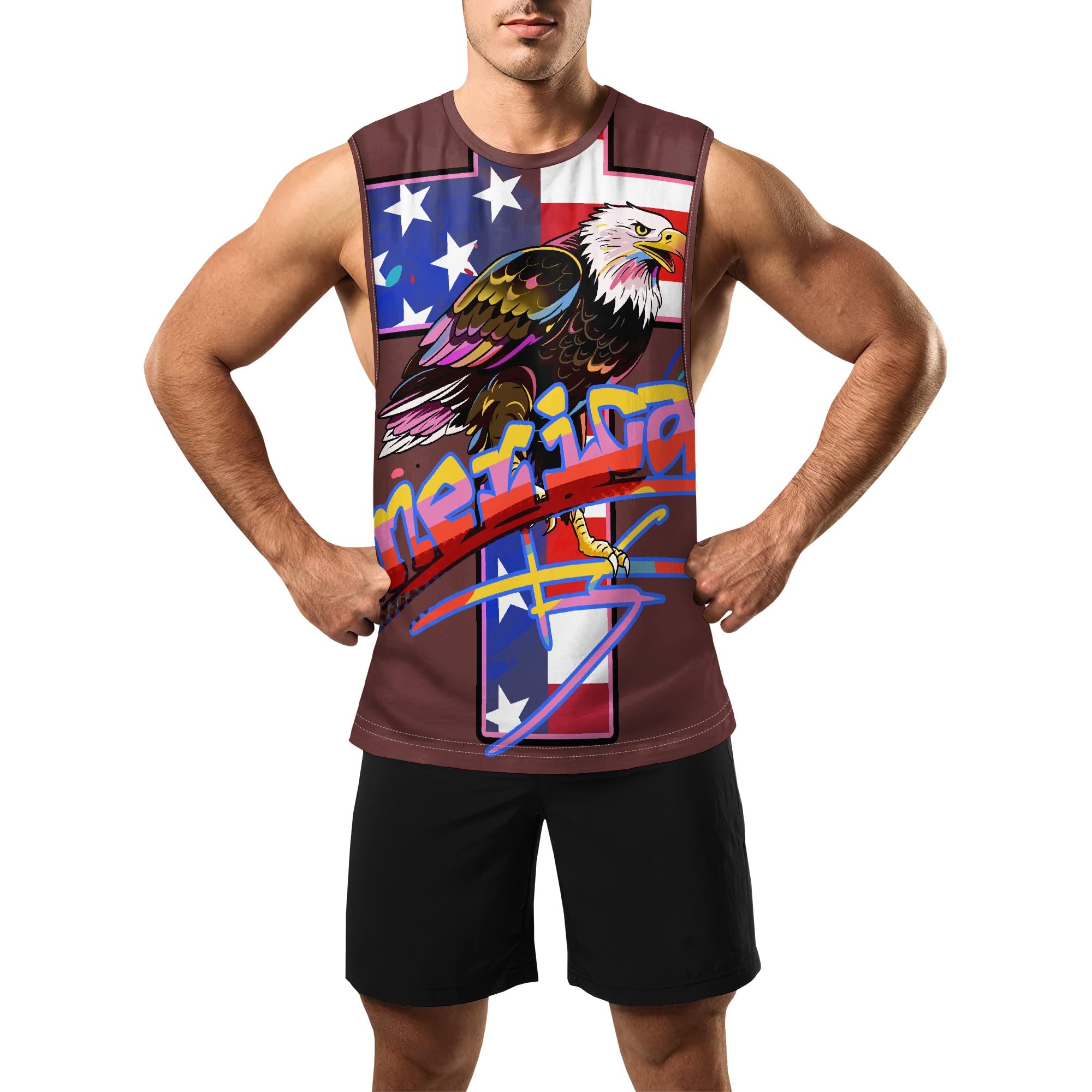 Zhyaj Summer Tanks Top for Men Flag Graphic Print Sleeveless Shirts Casual Working Out Vest T-Shirts Loose-Fit Men's Tank