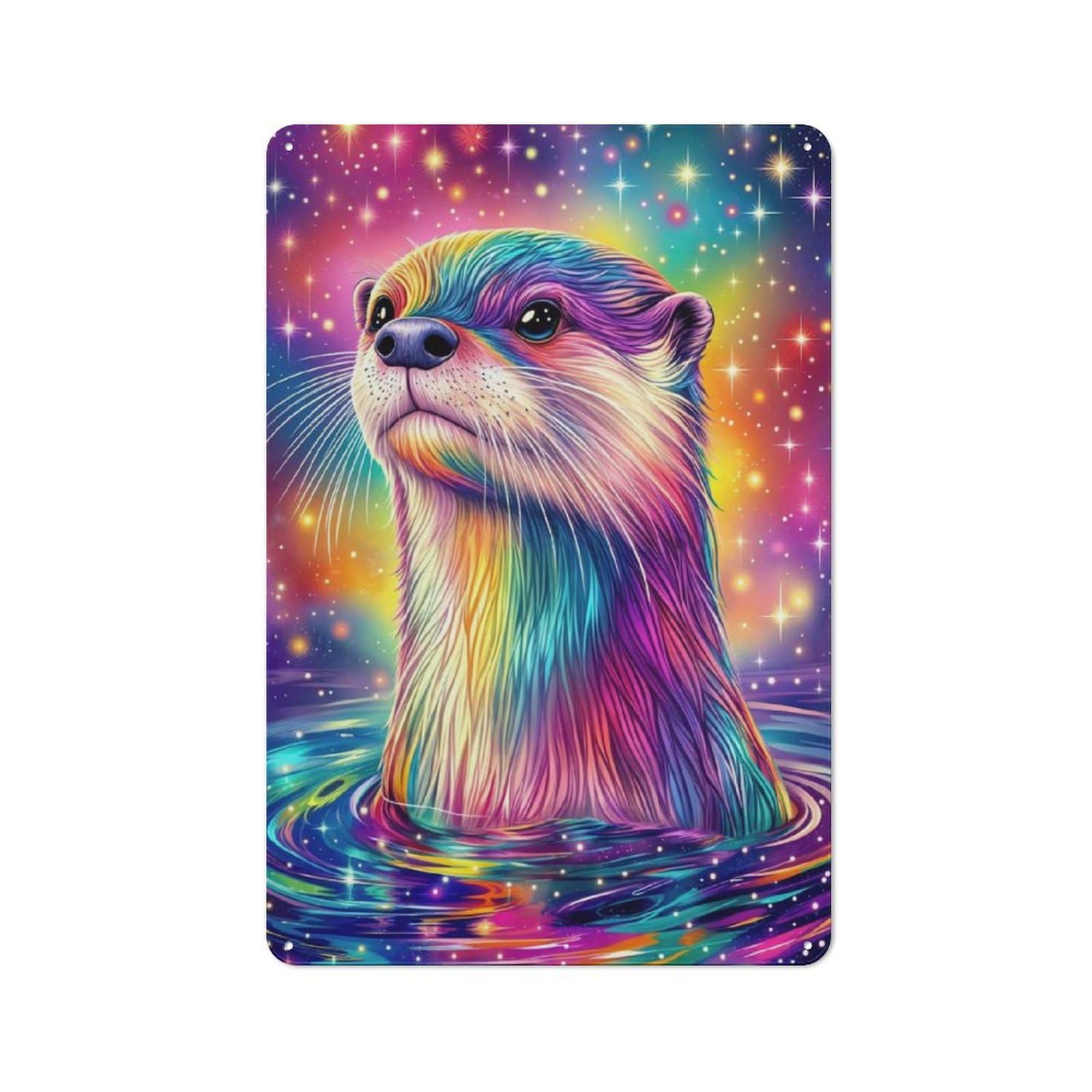 Tin Wall Plaque 30x20cm with Cosmic Otter Wall Art for Café Or Restaurant, Housewarming Present for People Styling Café And Restaurant