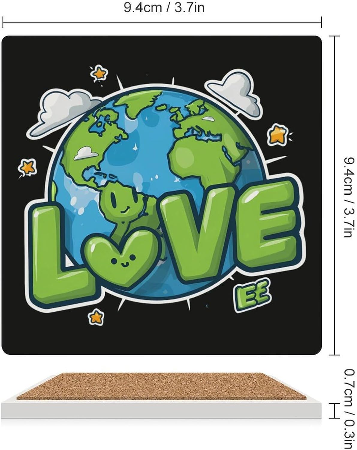 Love Earth Coaster for Drinks Square Ceramic Table Coasters Stone Mat Crafts 6PCS Home Kitchen Decor