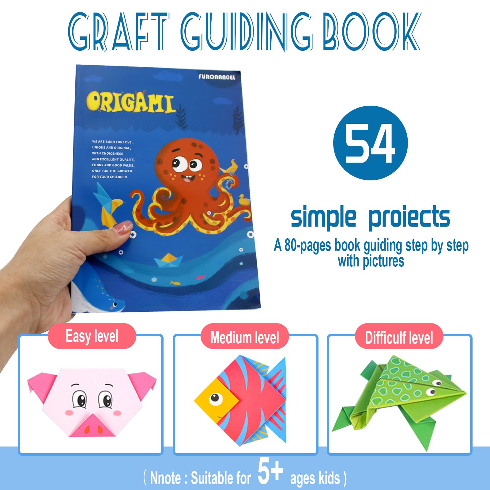 Set Origami Per Bambini - 108 Fogli Con 54 Motivi E Istruzioni, Per Età 3-12 Anni - Foto 5