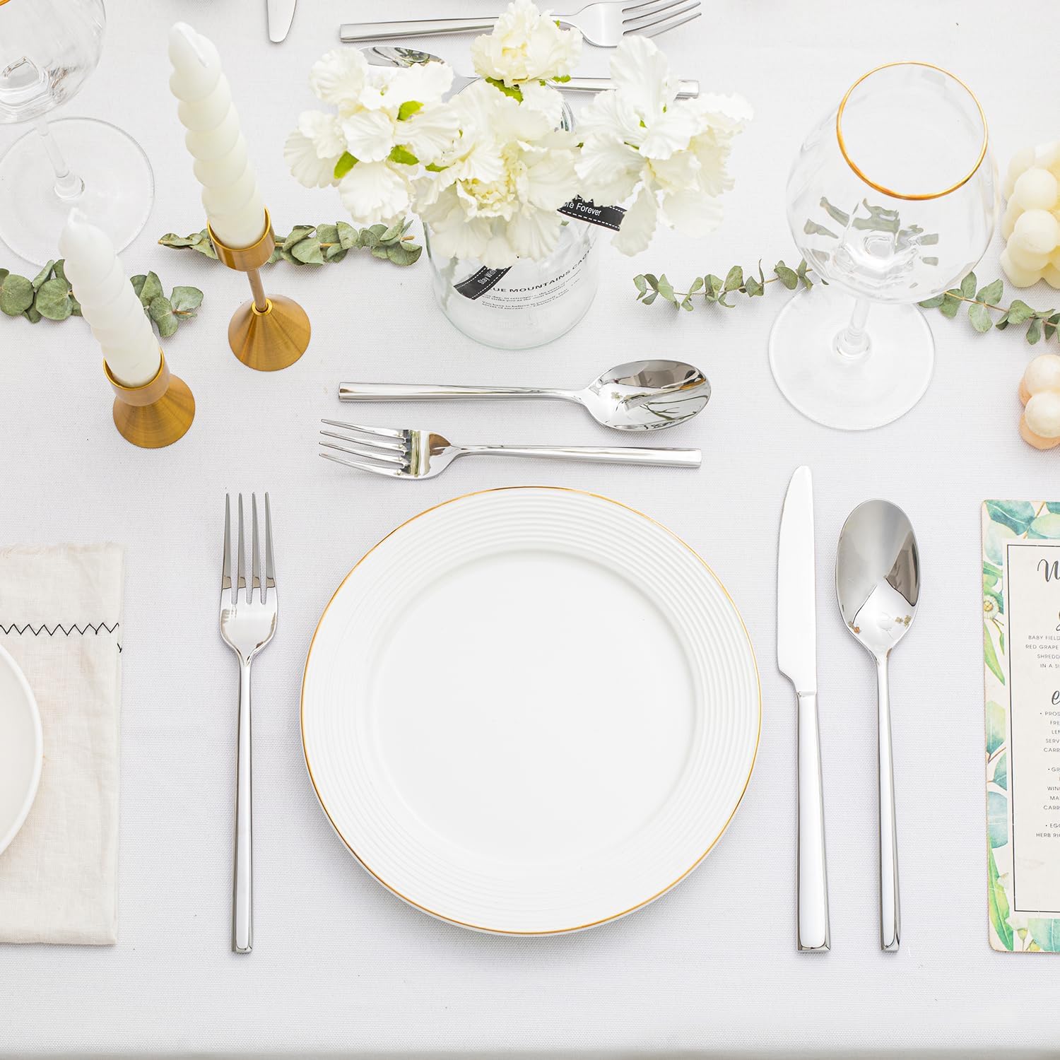 HIKAA Edelstahl Besteck Set 12 Personen, 60-Teilig Geschmiedetes Essbesteck | Premium-Edelstahl 18/10 Besteck für Haushalt, Hochzeit, Party, Cutlery Set Hochglanzpoliert und Spülmaschinenfest(Silber)