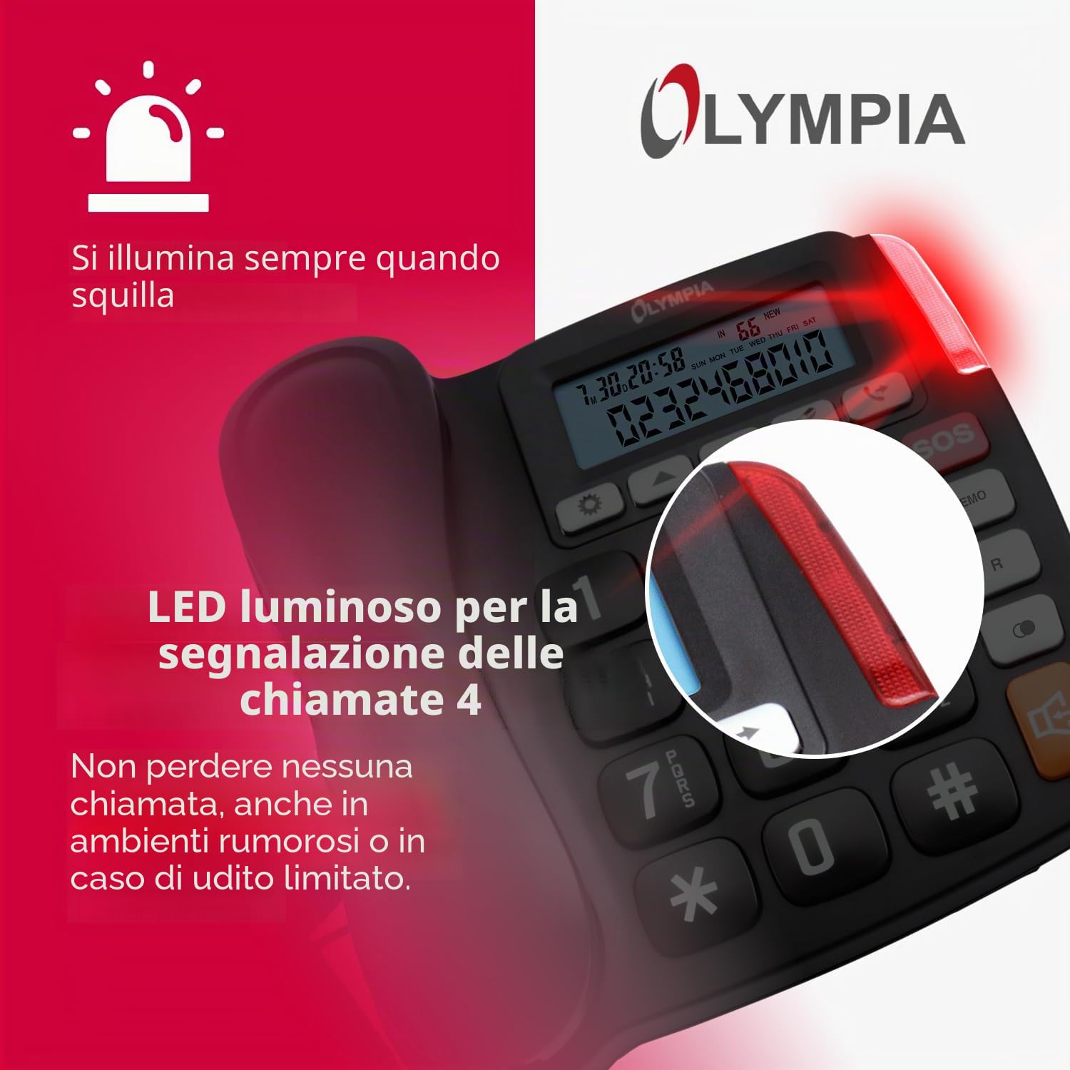 OLYMPIA 4520 Telefono fisso a filo per anziani, con tasti grandi, tasti SOS e vivavoce, Nero