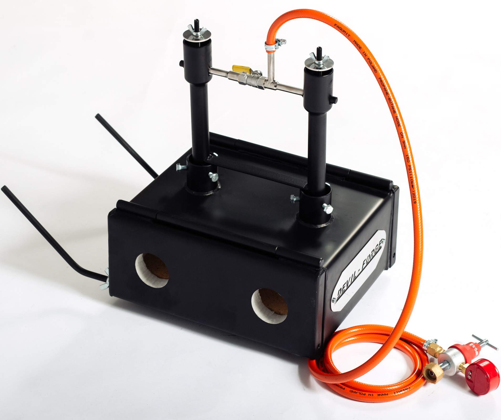DEVIL-FORGE Forgia a Gas Propano DFHS2+2D/5.2" Fucina con 2 Bruciatori DFP (160.000 BTU) uso 1o2, 2Porte, Valvola a Sfera, Fabbricazione di Coltelli, Lavorazione dei Metalli, Fabbro, Maniscalco 1370°C