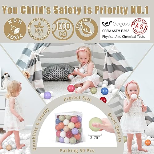 Miniatura 2 de GOGOSO Ball Pit Balls for Toddlers 1-3, Pack of 50pcs Phthalate Free BPA Free Non-Toxic 2.75-Inch Crush Proof Play Balls Play Tent Pool Playhouse