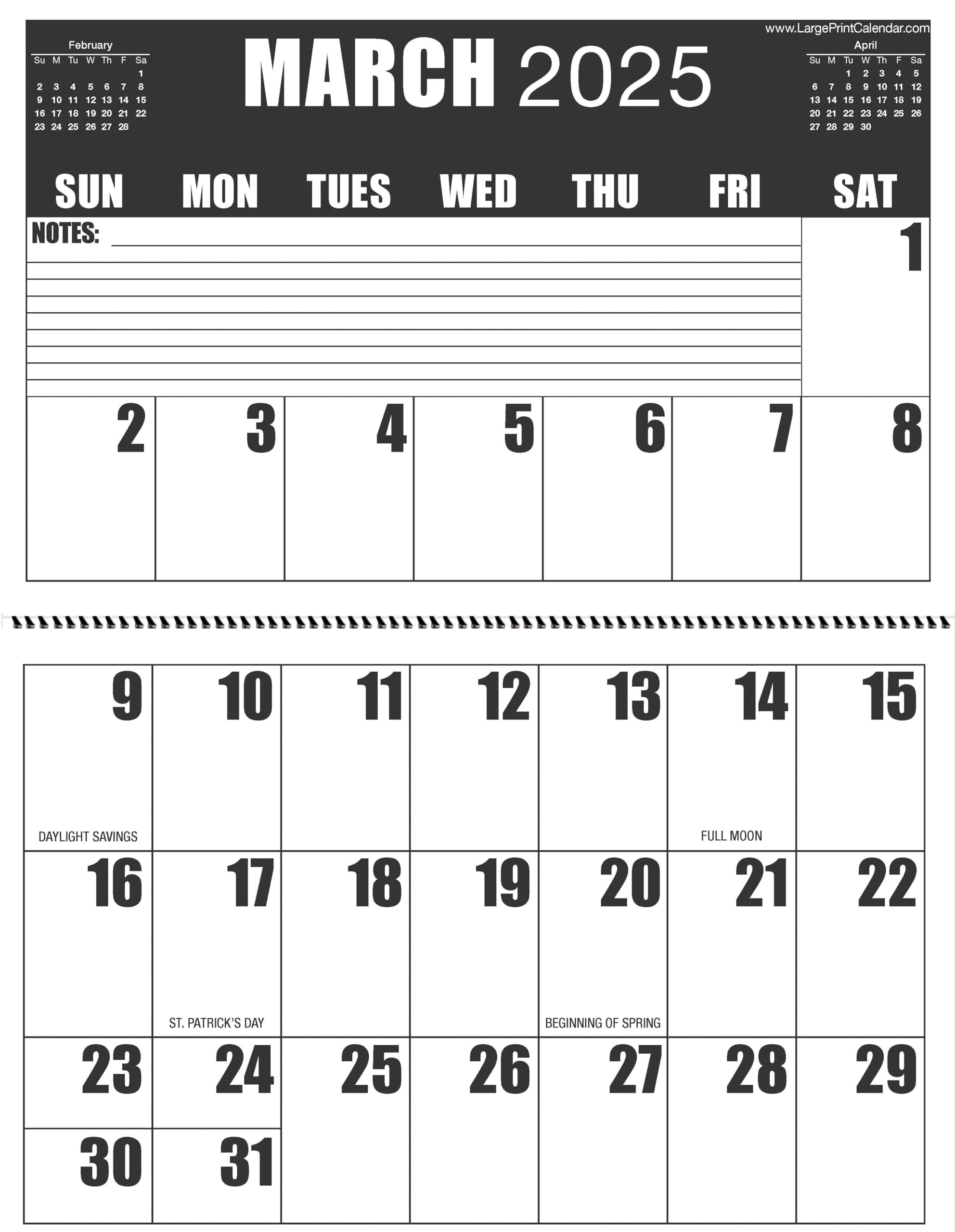 Jumbo Large Print 2025 High Contrast Wall Calendar | Heavy Paper | 13-Months, January 2025 to January 2026 | 17" wide X 22" in length when open. - Image 3