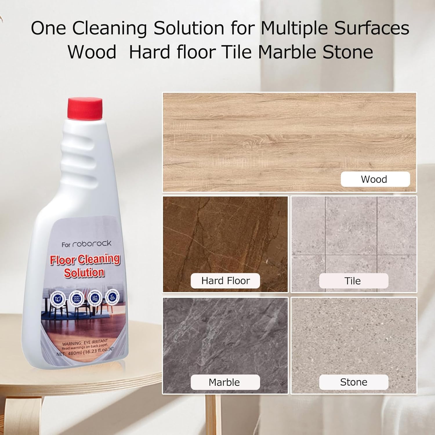 Detergente concentrato per pavimenti 2 x 480 ml, pH neutro per robot lavapavimenti e robot aspirapolvere, compatibile con Roborock, senza striature e senza schiuma, diluibile in 1:300