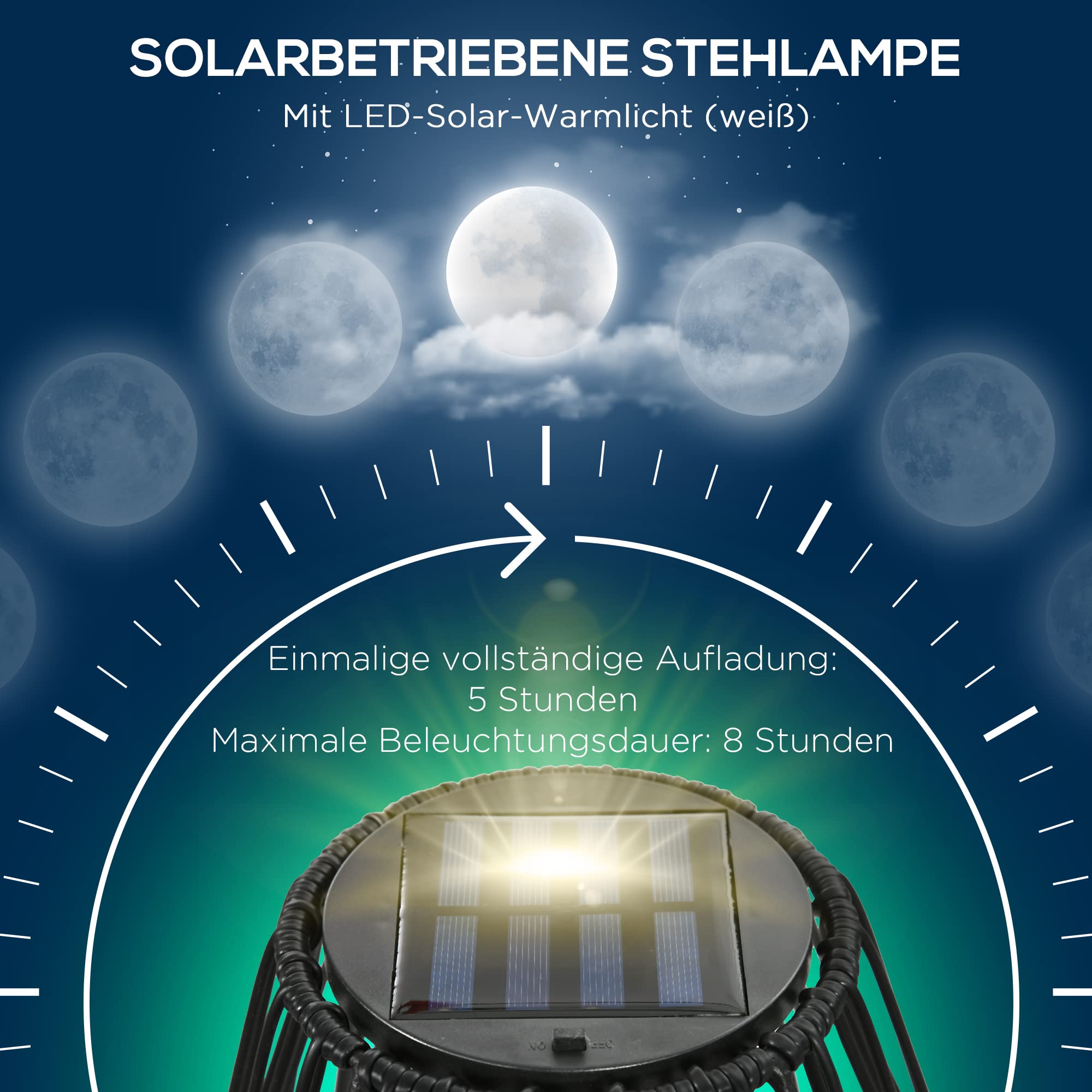 Outsunny Solarleuchte Wasserdichte Wegleuchte mit Lichtsensor Schwarz