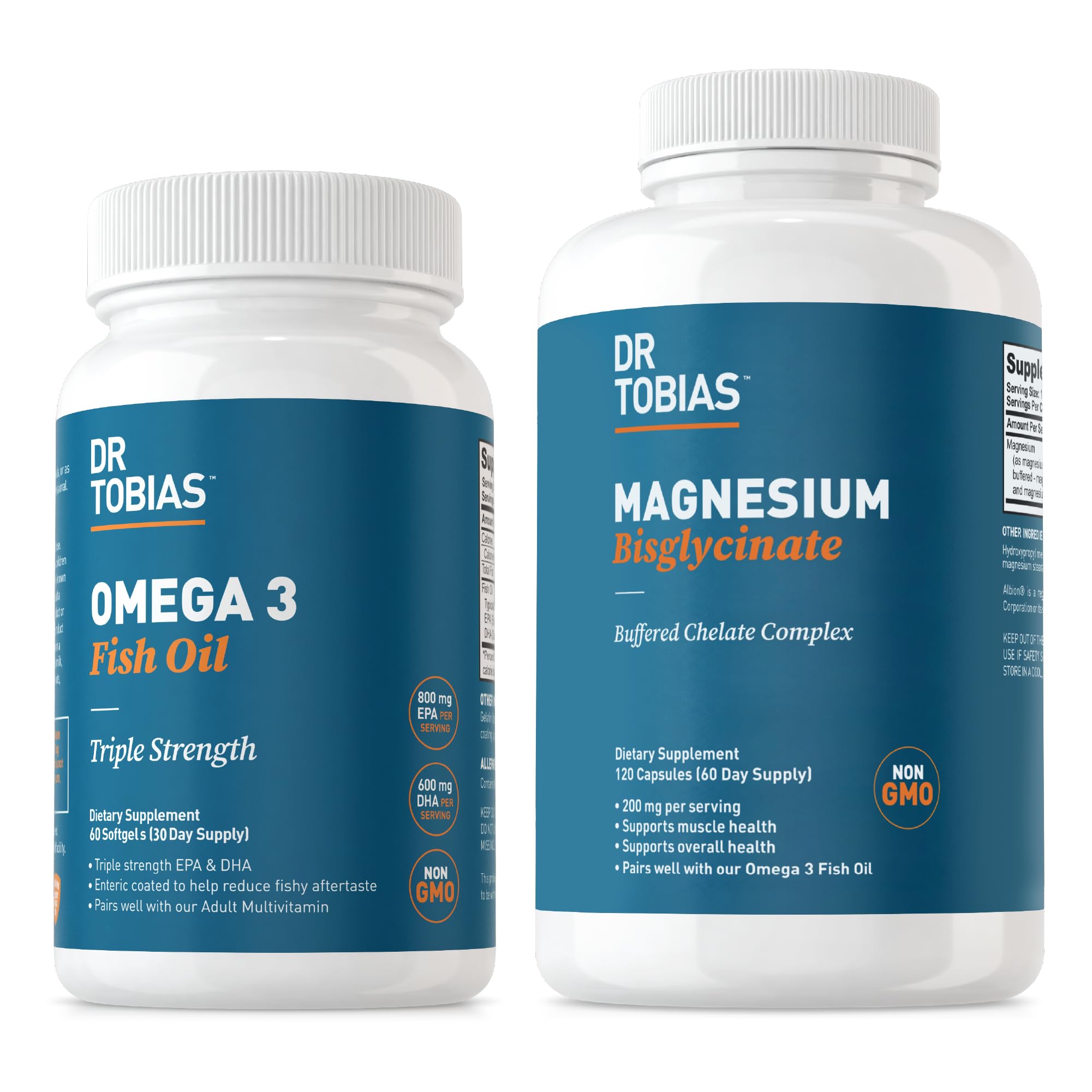 Dr. Tobias Omega 3 Fish Oil & Magnesium Bisglycinate Supplements, High Absorption, Supports Heart, Brain, Immune, Energy, Muscle, Bone & Joint Health, Non-GMO : Health & Household