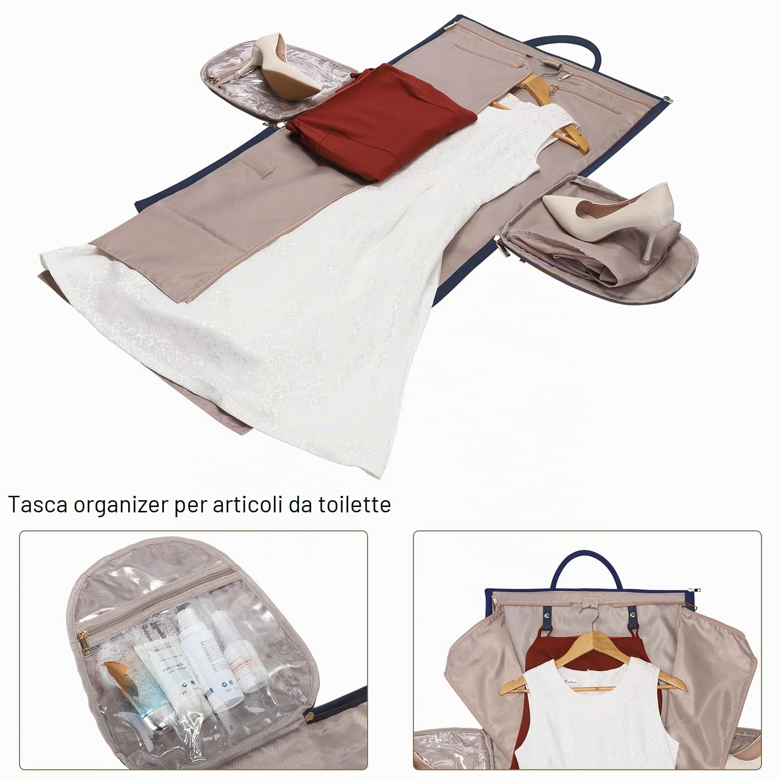 Modoker Borsone da donna convertibile in pelle con tracolla, borsone da viaggio 2 in 1 da appendere, Blu