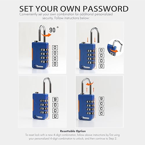 Miniatura 5 de Candado de combinación de 4 dígitos con cable retráctil (36 pulgadas), cerradura de esquí, bloqueo de cable combinado para tabla de snowboard,