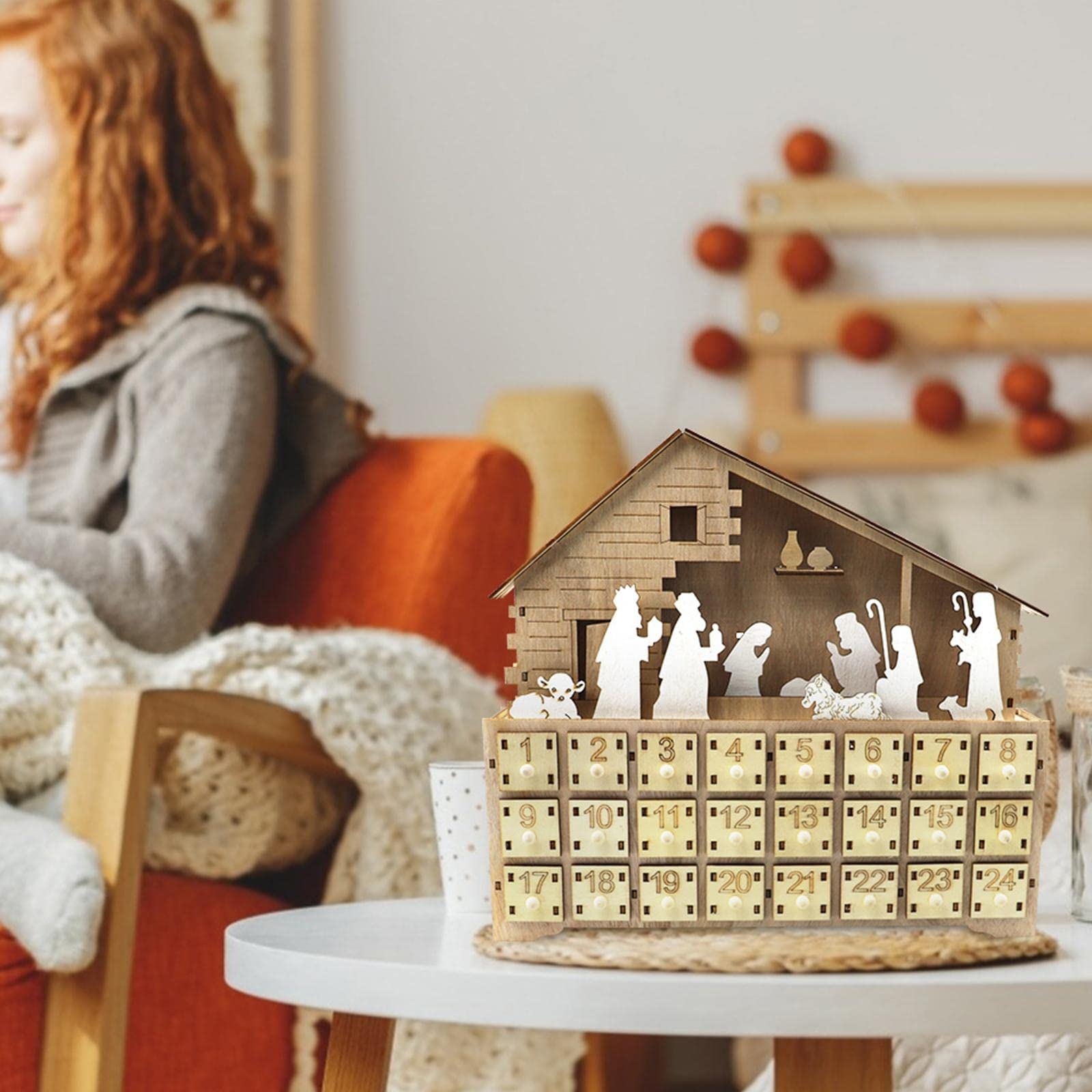 Juego de 2 calendarios de Adviento de Navidad con 24 cajones, decoración de calendario de cuenta regresiva