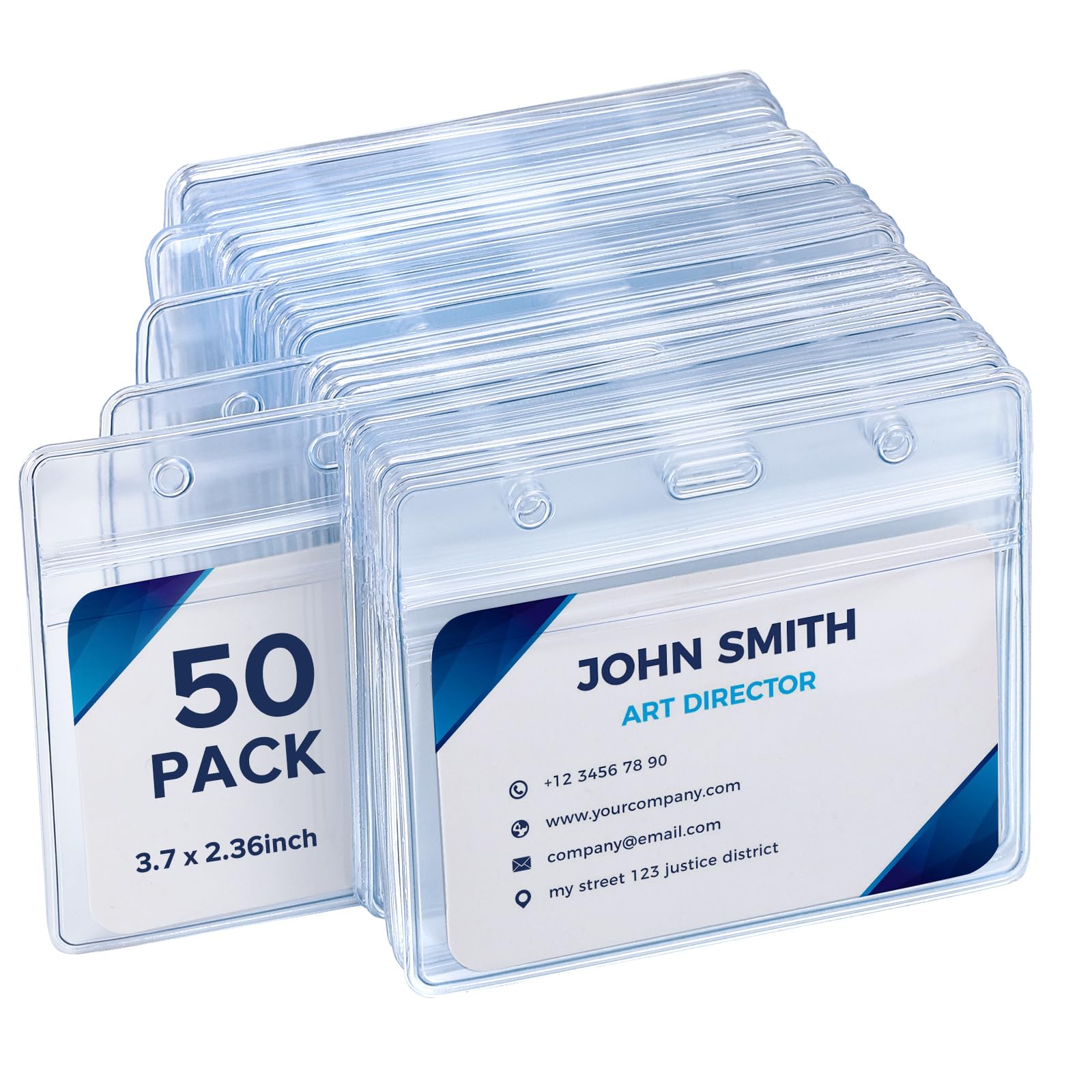 Photo 1 of 50 Pack Extra Thick Horizontal Badge Holder Plastic Clear ID Card Holder with Resealable Zip Waterproof Name Tag Holders