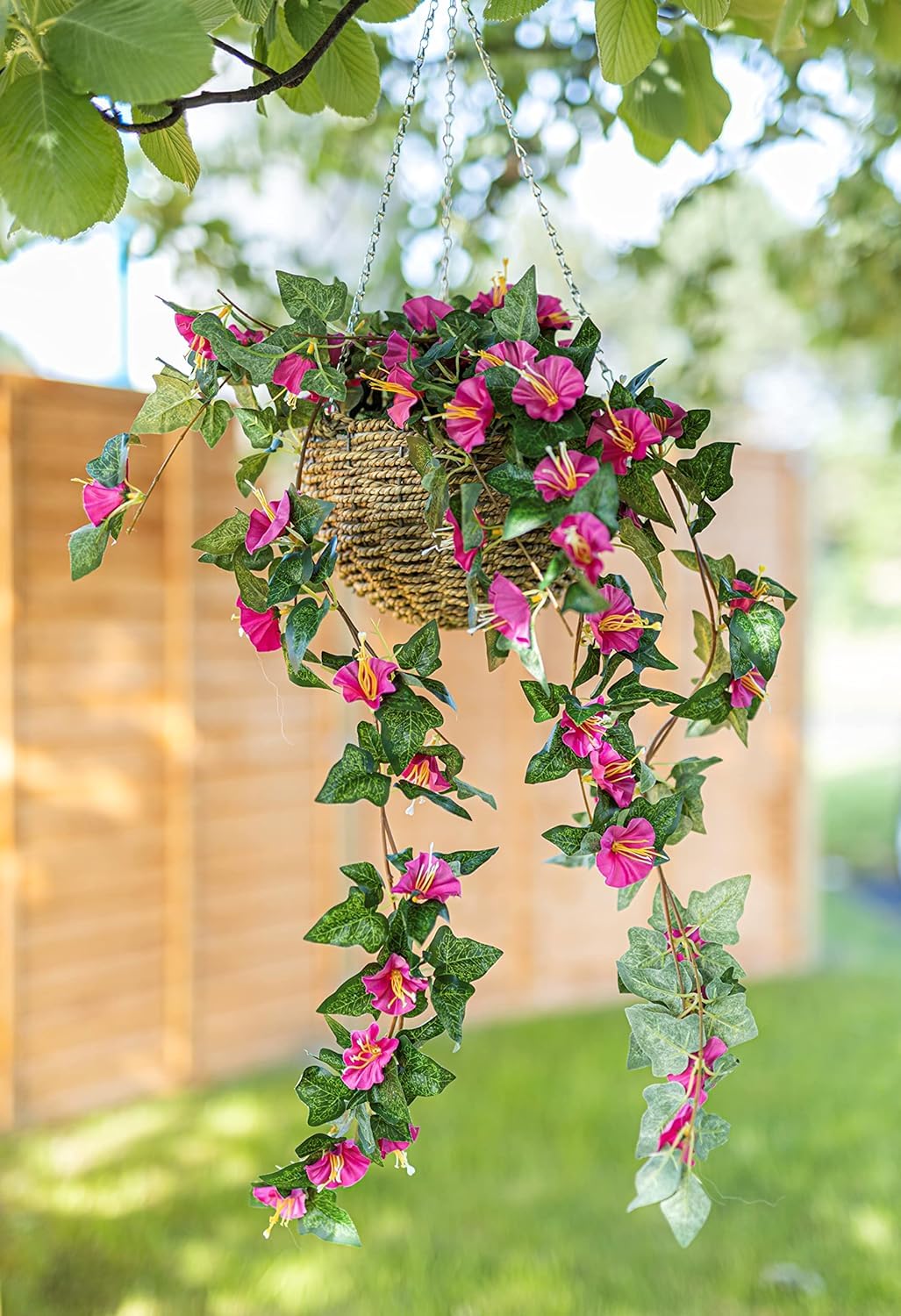 Garden Mile 30cm Hanging Basket Artificial Flowers Garden Décor Fake Floral & Foliage Hanging Chain Colourful Indoor Outdoor Patio, Home (24cm Faux Floral Hanging Basket)