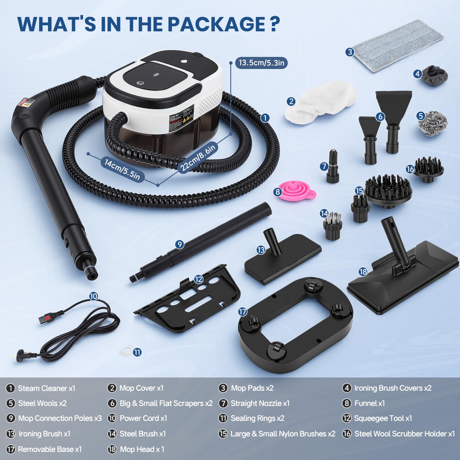 Limpiador a Vapor Hogar 1500W 3Bar 1,6L incluye accesorios y cable de | 105°C en 15s, 3 niveles, limpiador multiusos sin químicos, kit: suelos, ventanas, sofás, coche. Portátil, seguro, ligero.