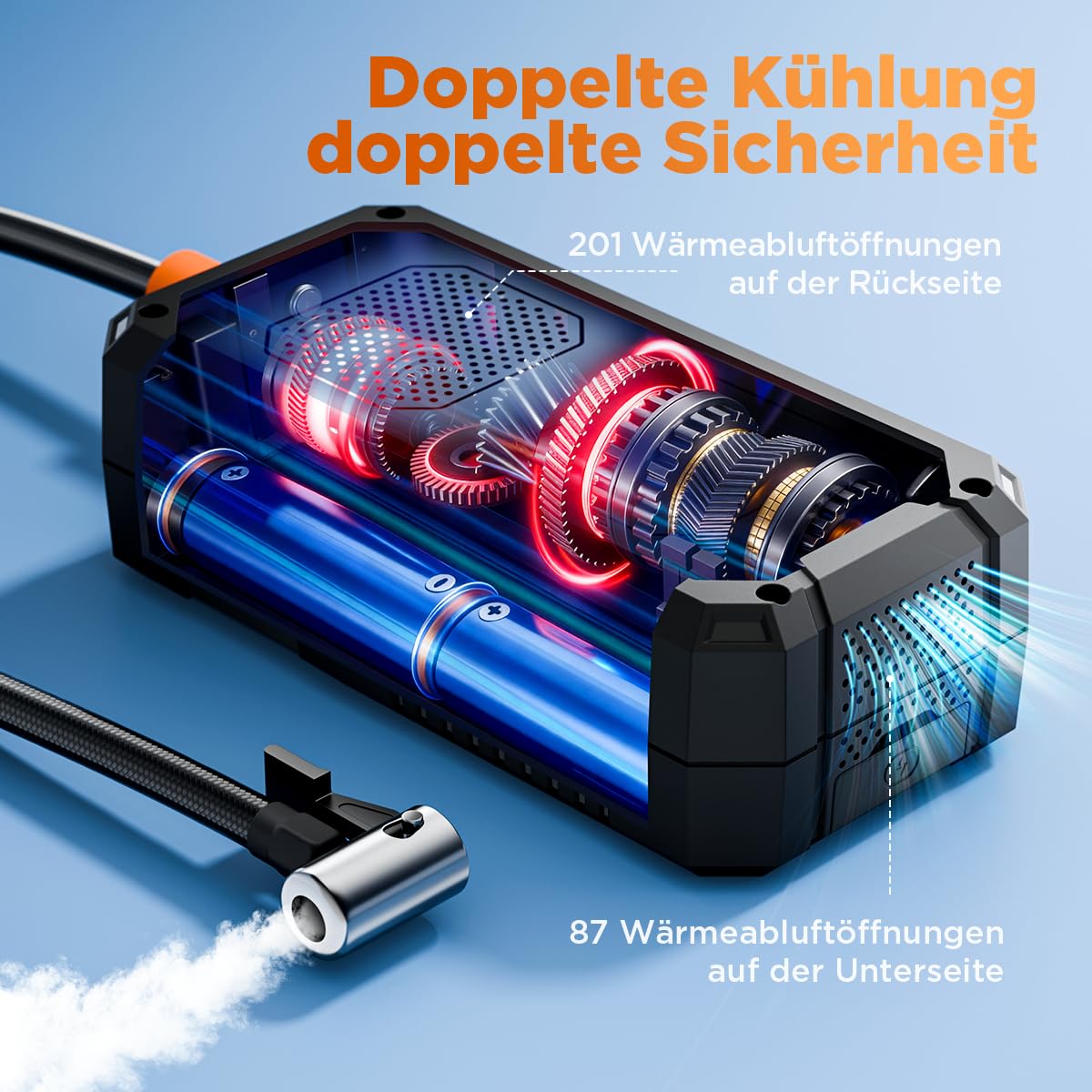 Elektrische Luftpumpe 150PSI Tire Inflator Portable, Akku Kompressor mit Manometer, Fahrradpumpe Elektrisch wiederaufladbar Reifenfüller für Auto, Fahrrad, Motorrad, Bälle, Schwarz