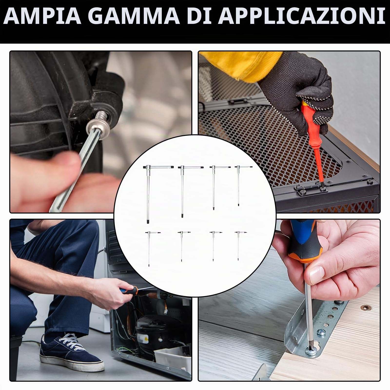 Set di Chiavi Esagonali con Impugnatura a T, 8 Pezzi Set di Chiavi a Bussola con Barra a T in Acciaio al Cromo Vanadio per Chiavi di Riparazione Bici 2/2,5/3/4/5/6/8/10 mm