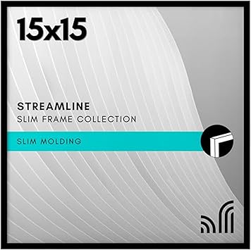 Americanflat 15x15 Picture Frame with Polished Plexiglass - Streamline Collection - Thin Border Square Frame for Wall Display - Hanging Hardware Included - Black