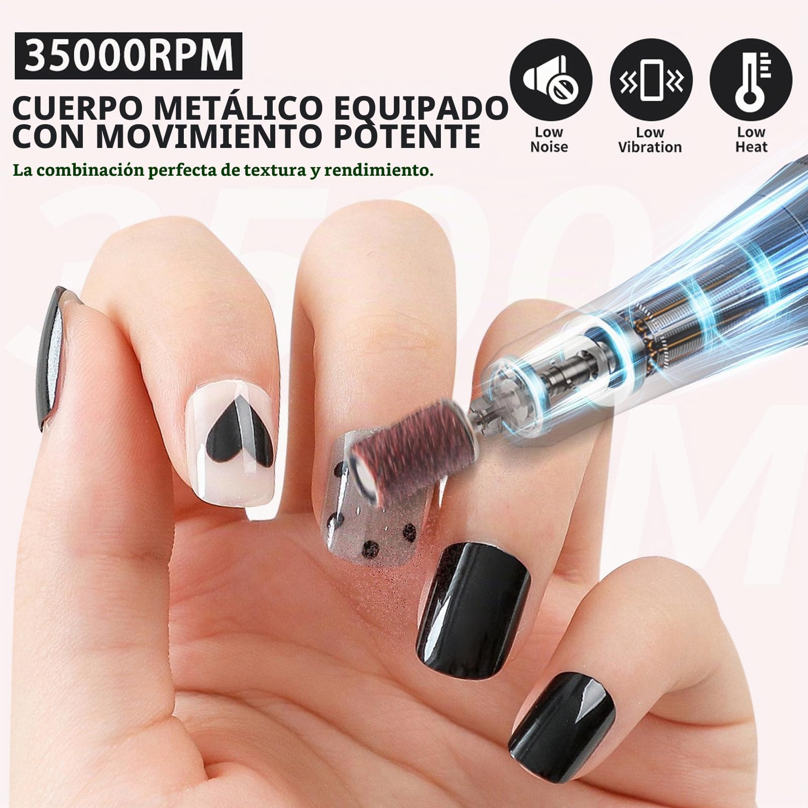 Torno para Uñas Profesional 35000 RPM | Drill para Uñas Portátil con 13 Puntas y 56 Bandas de Lijado, Pantalla LCD, Recargable para Uñas Acrílicas y de Gel
