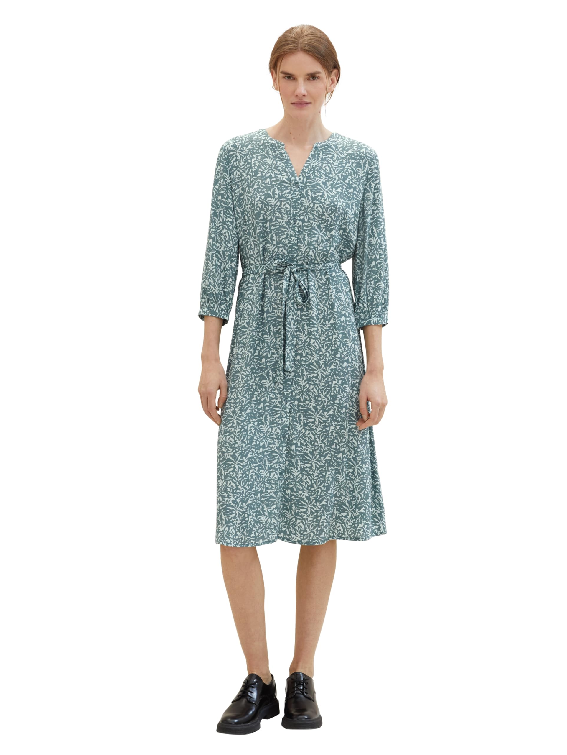 TOM TAILOR Women's 1041205 Dress, 34840-Green Abstract Leaf Print, 18