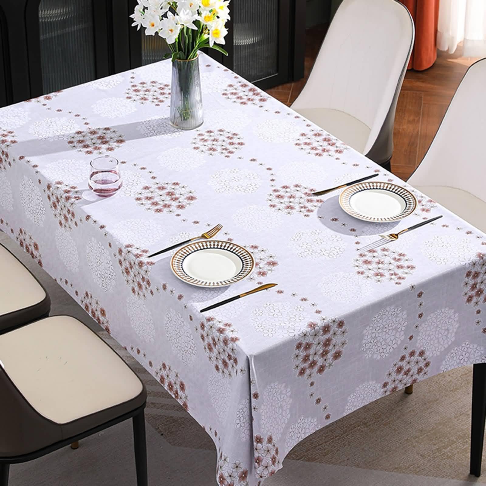 Nappe de table rectangulaire 140x220 cm en PVC imperméable avec motifs de fleurs élégants