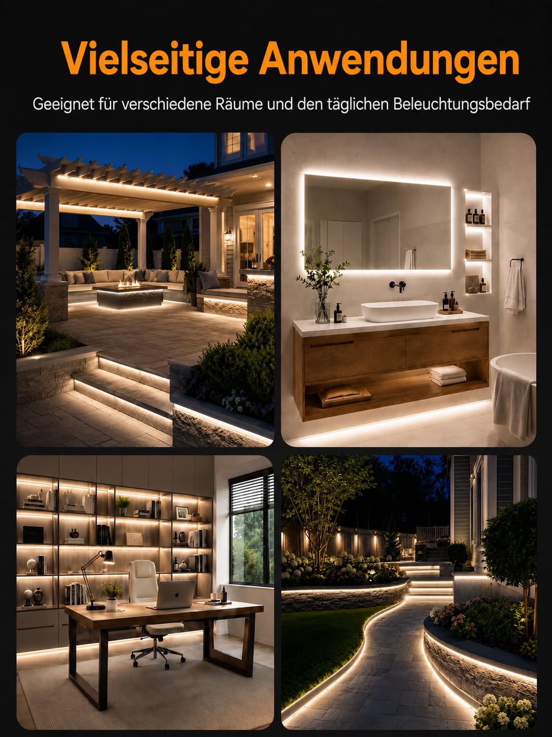 Neon-Lichterketten, 15 m, 3000 K, warmweiß, dimmbare LED-Lichtbänder, 24 V, flexibel, zuschneidbar, IP65, wasserdicht, für Schlafzimmer, Innen- und Außenbereich