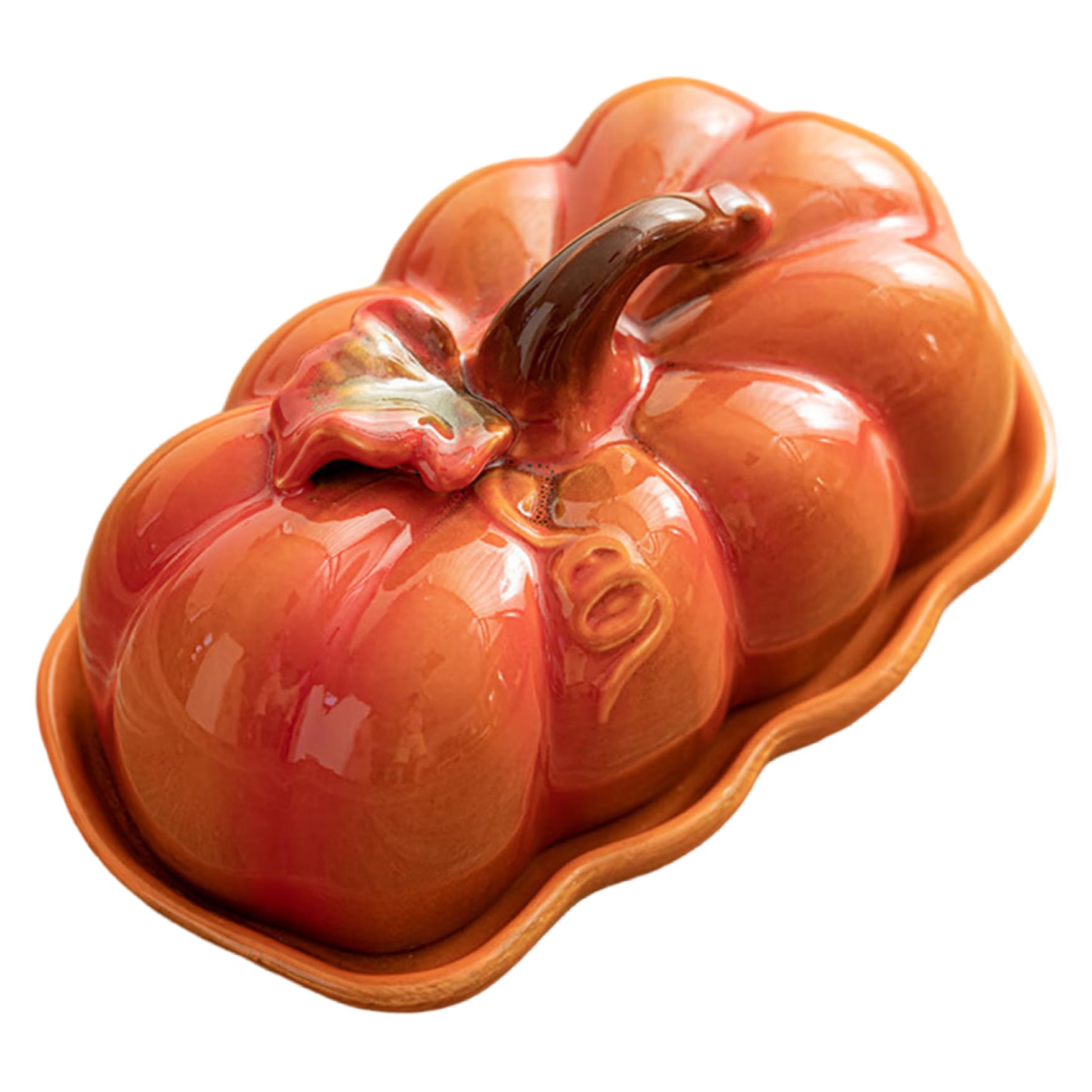 Xoeryoy Halloween Butter Dish Ceramic Pumpkin Butter Dish with Lid & Handle Pumpkin Shaped Fall Dishes for Halloween Home Kitchen Decor