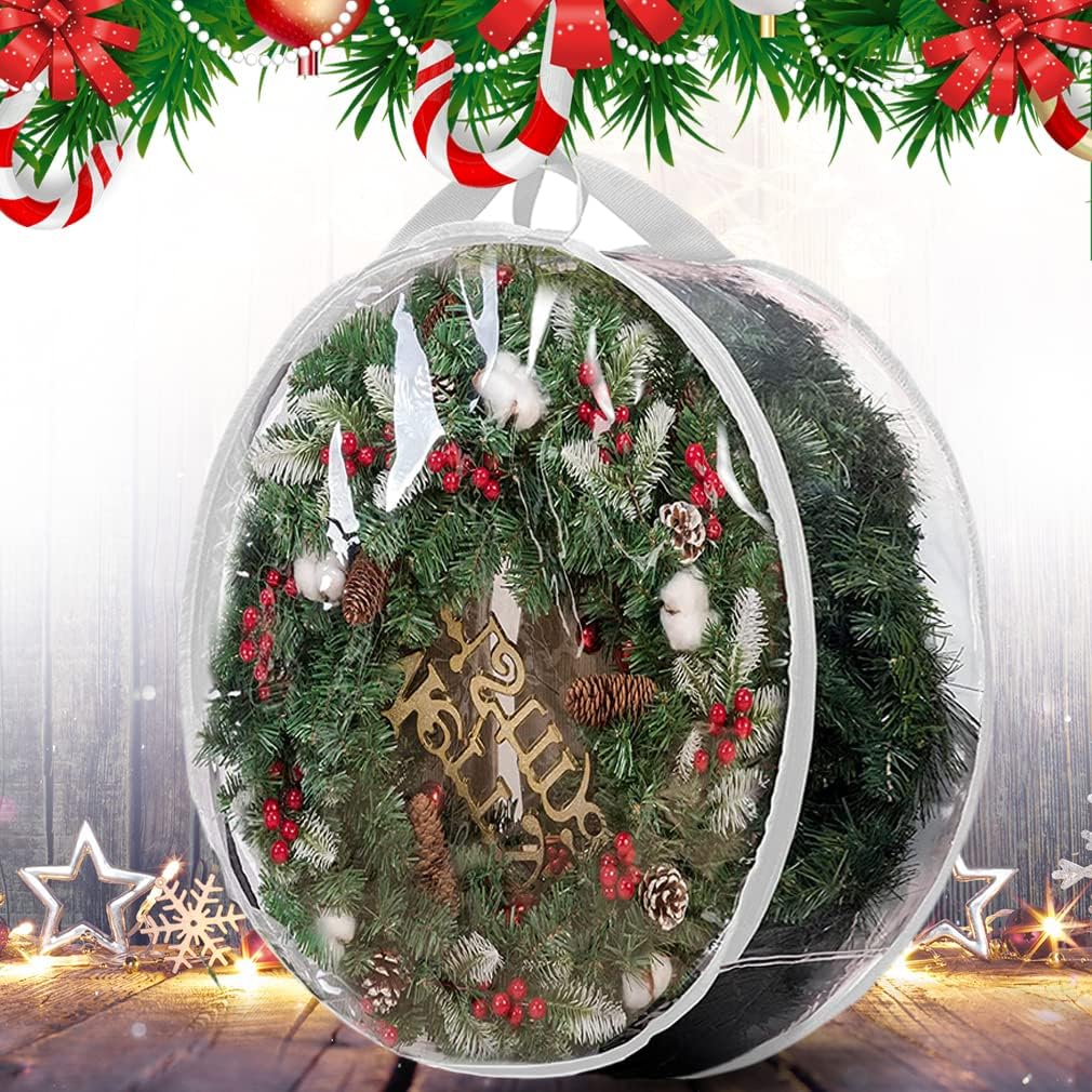 ProPik Christmas Wreath Storage Bag - 4 Pack Clear Christmas Wreaths Container- Garland Holiday Artificial Wreath Storage Holder –Water Proof Transparent PVC (White, 30 Inch)