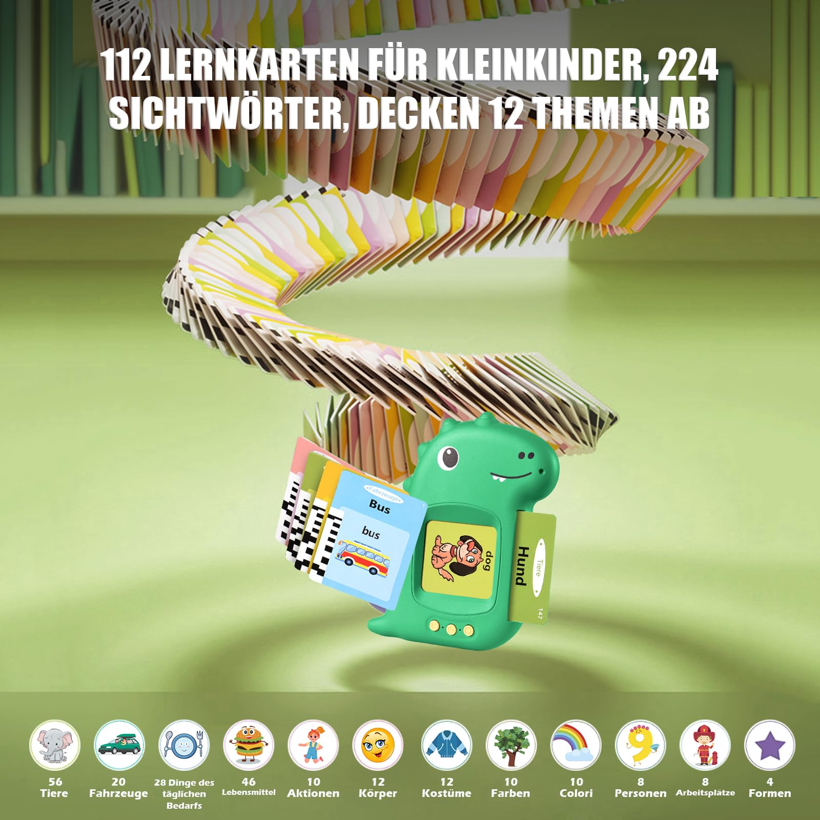 Talking Flash Cards Schede Flash Cards Parlanti Flash Cards Flash Cards Bambini Giocattoli Educativi per Bambini 2 3 4 5 6 Anni Autismo Giochi (Italiano Verde Aggiornamento) (Verde Dinosauro Tedesco)