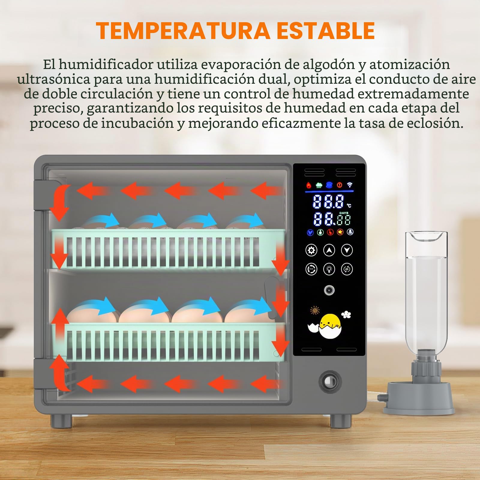 Incubadora Huevos Gallina, Incubadora 24 Huevos Automática con Doble Alimentación 12V/220V, Volteo Automático, Humidificación Ultrasónica, Pantalla LED y Mirahuevos, para Gallina, Pato y Codorniz