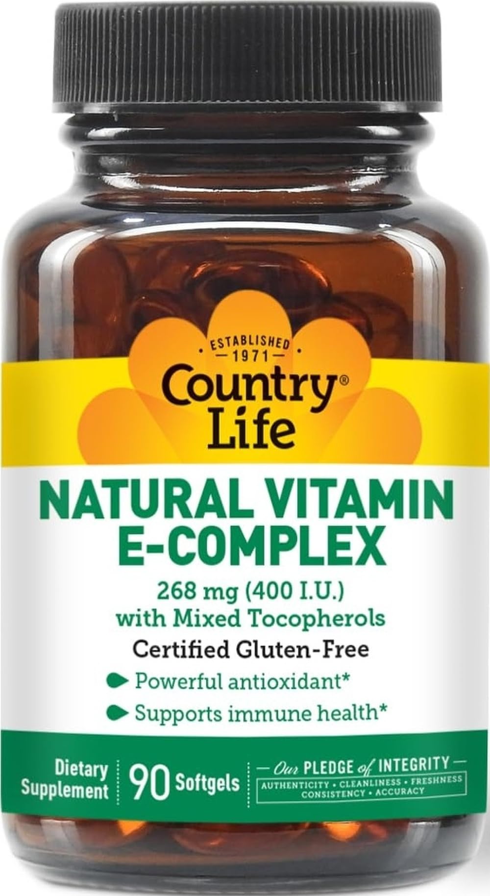 Country Life Vitamin E Complex 400 IU with Mixed Tocopherols, 90 Softgels