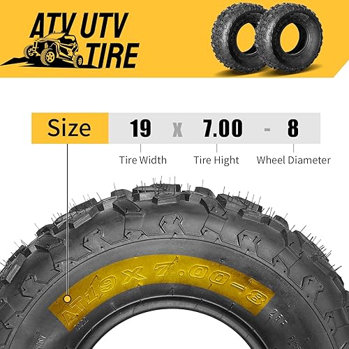 Miniatura 4 de Juego de 2 neumáticos deportivos todo terreno 19X7-8 ATV UTV 19x7x8 197-8 neumáticos sin cámara 4PR