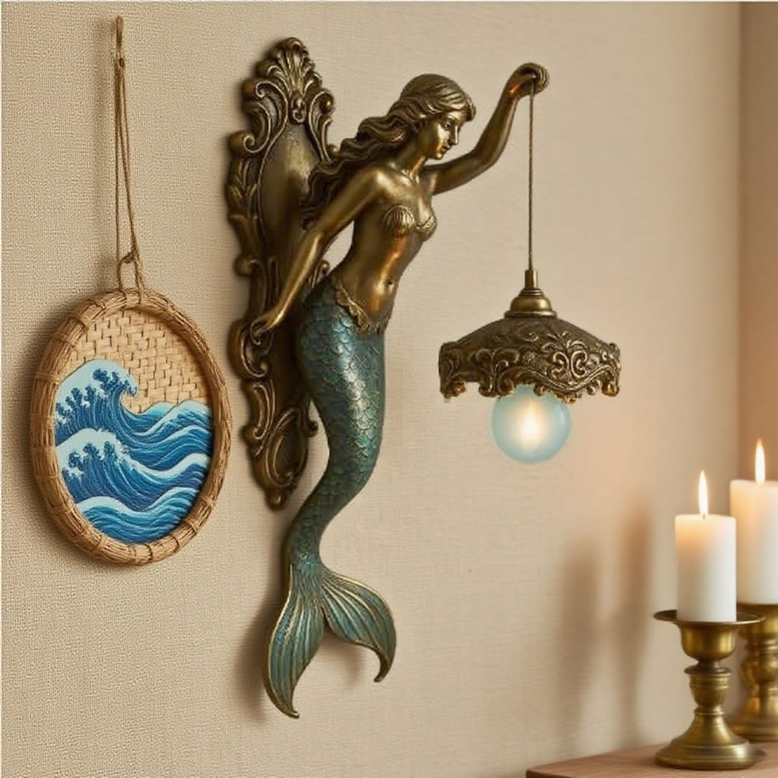 Mermaid Wall Lamp 8/12 Inch - Vintage Coastal Grandmother Style
