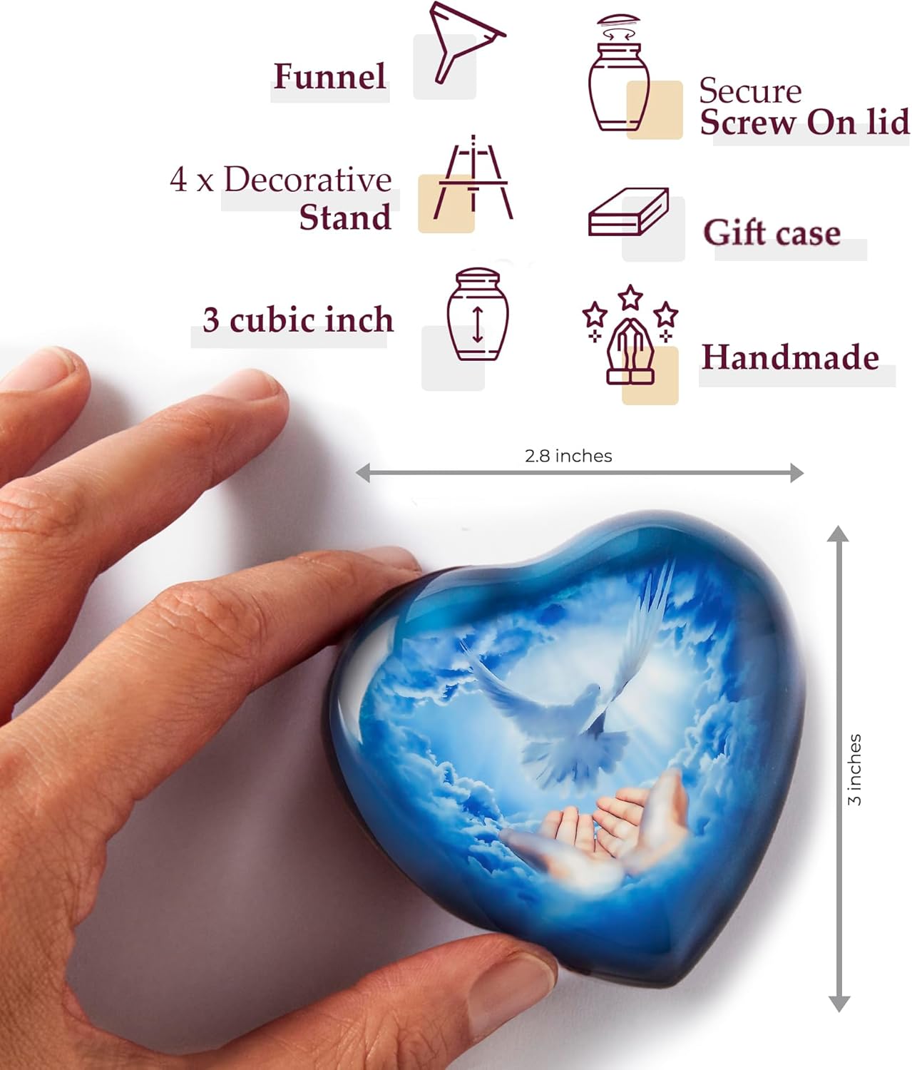 Trupoint Memorials Small Urns for Human Ashes Keepsake, Mini Heart Urn with Stand, Decorative Cremation Urns for Adult Men & Women – Set of 4, Blue Dove - Image 2