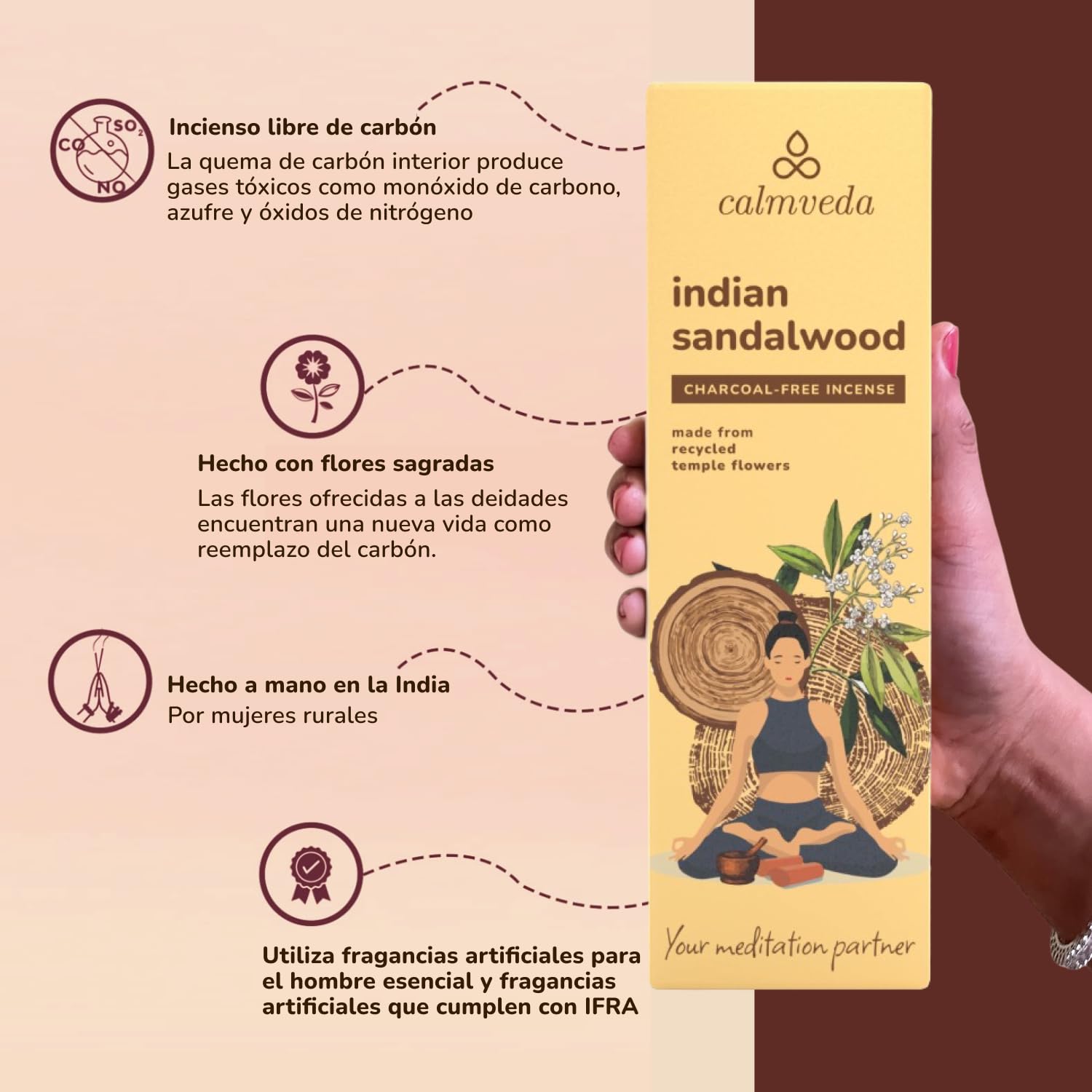 Incienso Sandalo Natural India Calmveda 80 Varillas Sin Carbon Organico