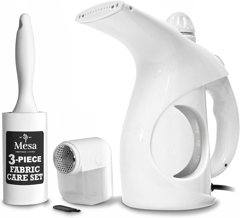 Inspired Living Fabric Care Kit – 3-Piece Fabric & Garment Care Set with Handheld Steamer, Lint Roller & Fabric Shaver – Portable Wrinkle Remover & Clothes Defuzzer
