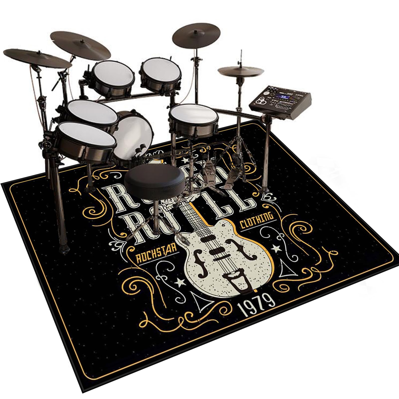 Qesjodfu Soundproof Mat For Electronic Drums, Drum Mat, Drum Rug Non-Slip Drum Rugs Floor Protector, Drum Mats For Drum Accessories, Piano, Electronic Drums, Electric Drum Kit Drum Carpet 110 x 80 cm