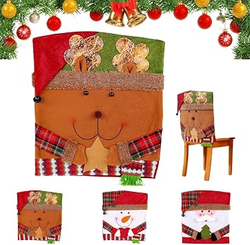 Christmas Chair Back Covers Set of 6, 3D Cute Santa Claus Snowman Reindeer Xmas Dinner Chair Covers, for Home Kitchen Holiday Festive Party Decorations 4, A